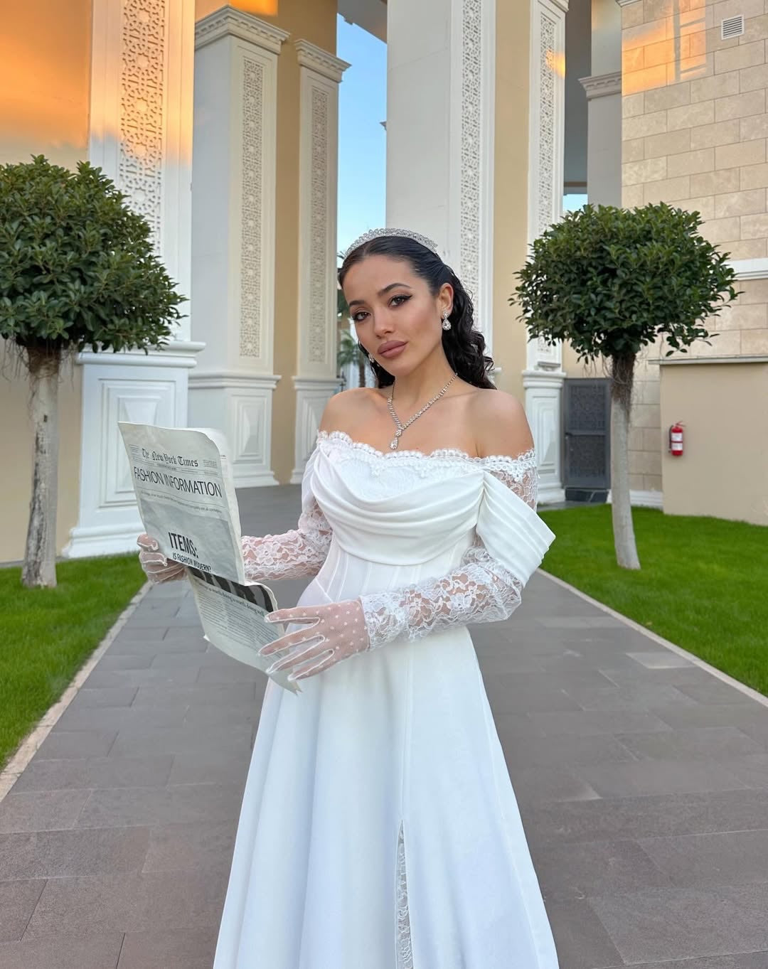 Off-Shoulder Lace Sleeve A-Line Wedding Dress