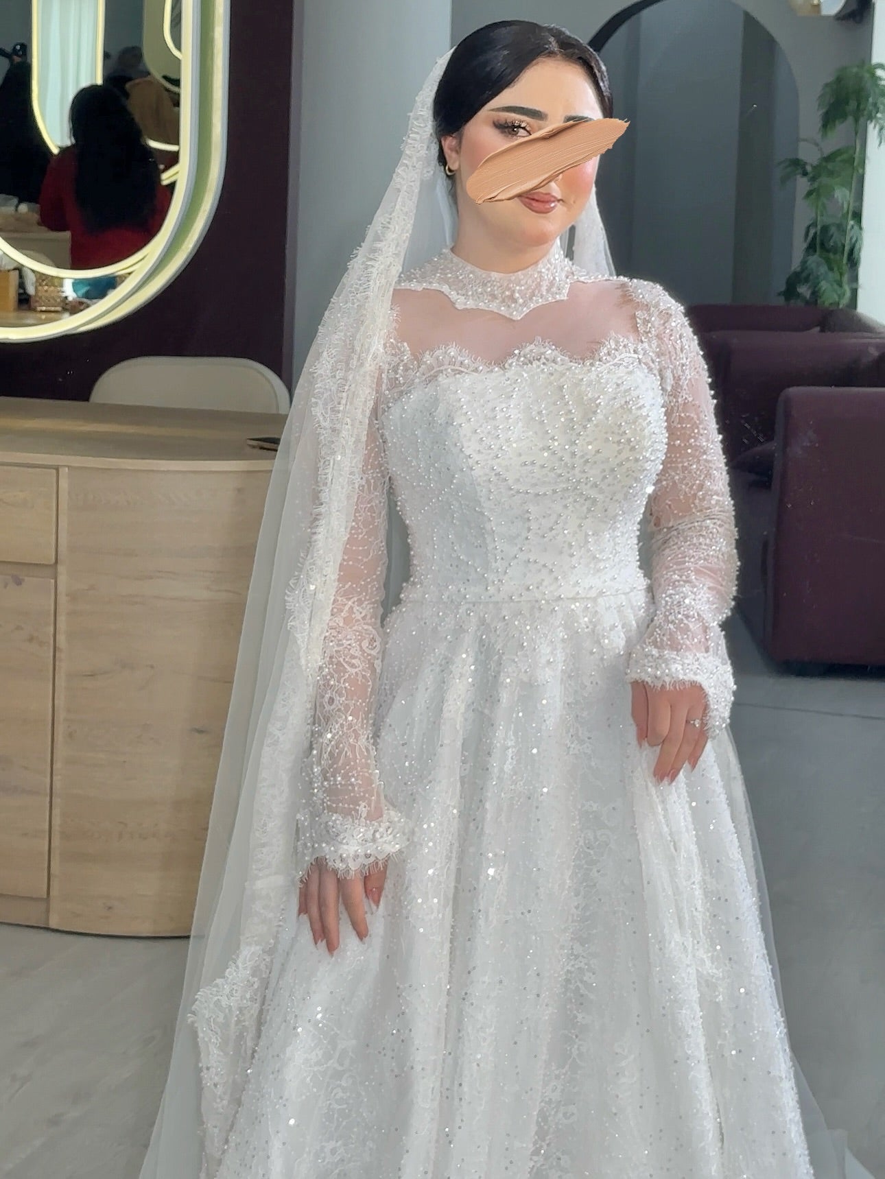 High Neck Illusion Long Sleeve Ball Gown Wedding Dress