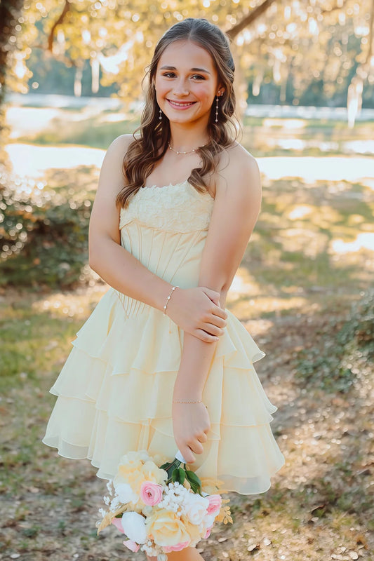 Tiered Ruffled Chiffon Strapless Corset Dress
