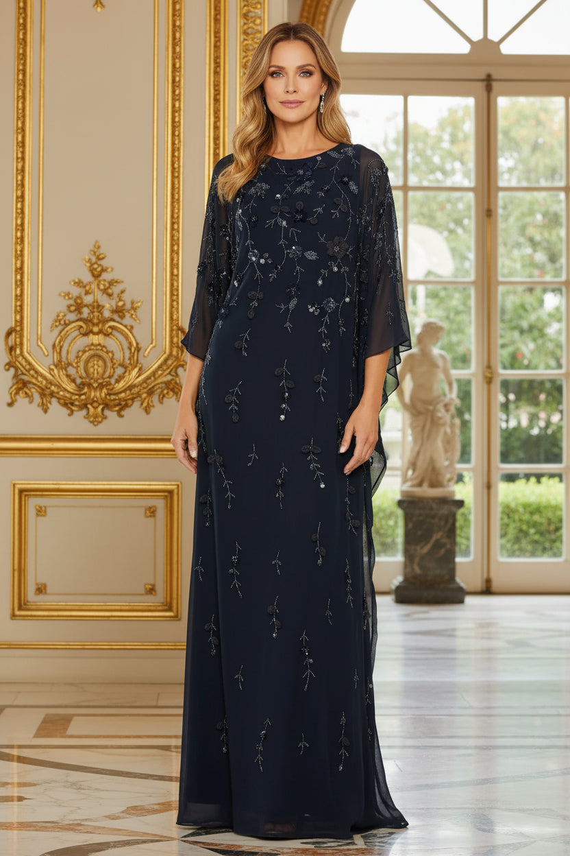 Embellished Cape Sleeve Floor-Length Gown