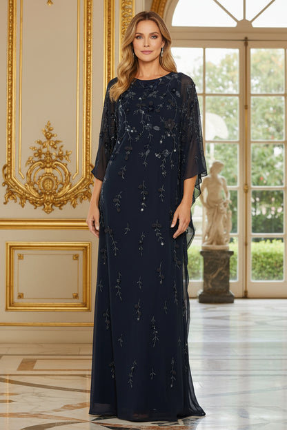 Embellished Cape Sleeve Floor-Length Gown