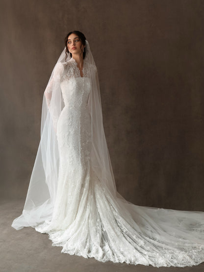 Lace High Neck Mermaid Wedding Dress with Sleeves