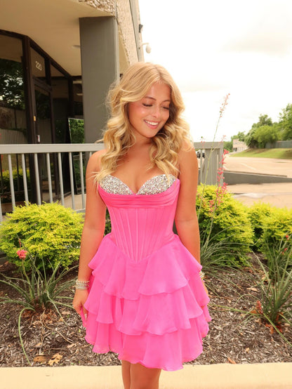 Sweetheart Corset Tiered Ruffle Mini Dress