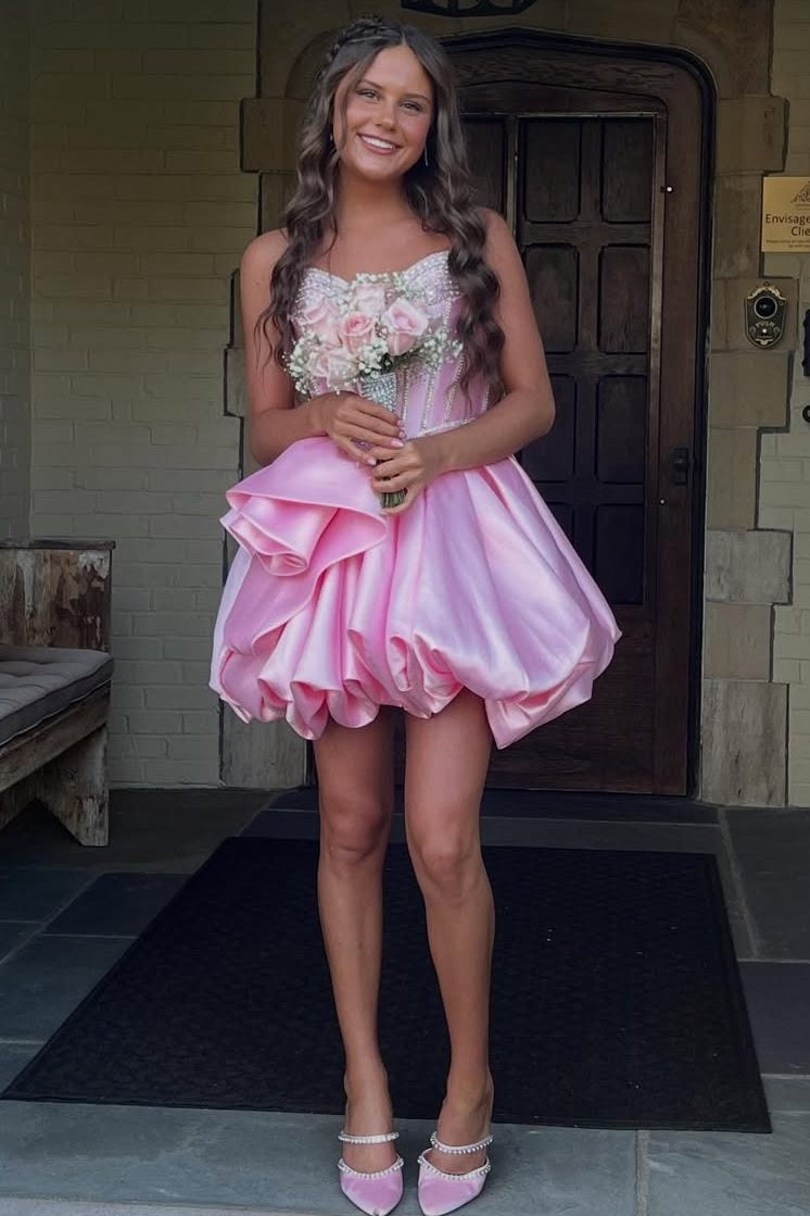 Strapless Sweetheart Corset Bubble Skirt Mini Dress
