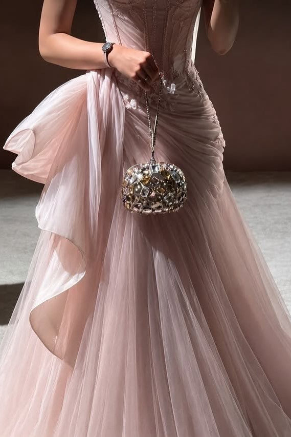 Corset Tulle Mermaid Evening Gown with Side Draping