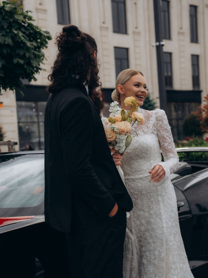 High Neck Long Sleeve Mermaid Lace Wedding Dress