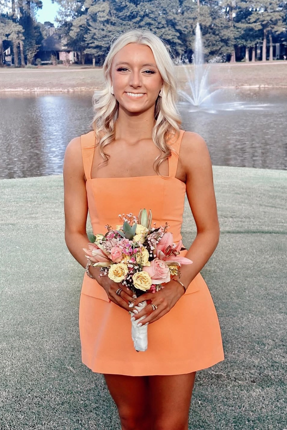 Square Neck Sleeveless Mini Dress with Flap Pockets