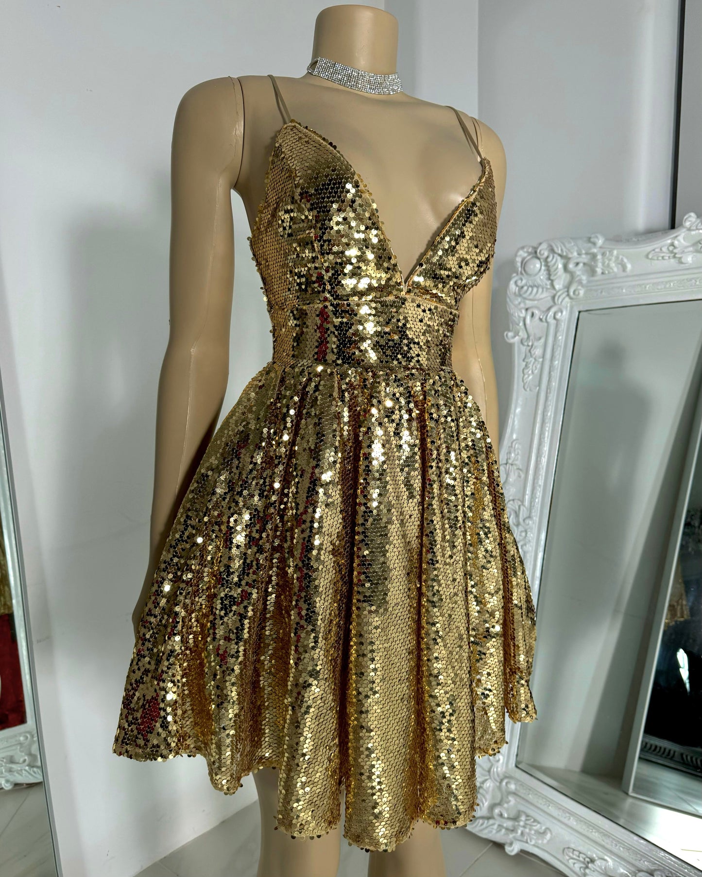 Sequin A-Line Homecoming Dress with Lace-Up Back