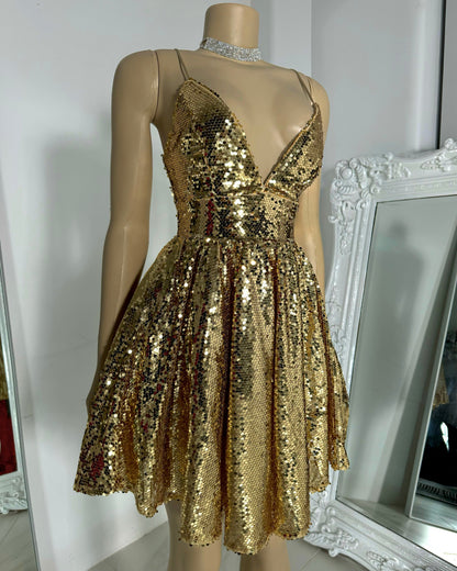 Sequin A-Line Homecoming Dress with Lace-Up Back
