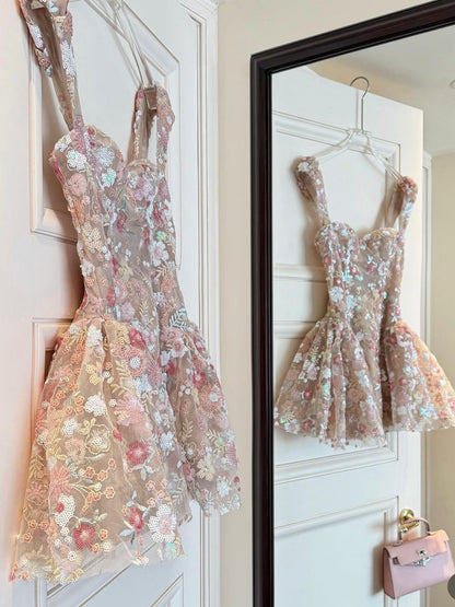Floral Sequin Corset Mini Dress