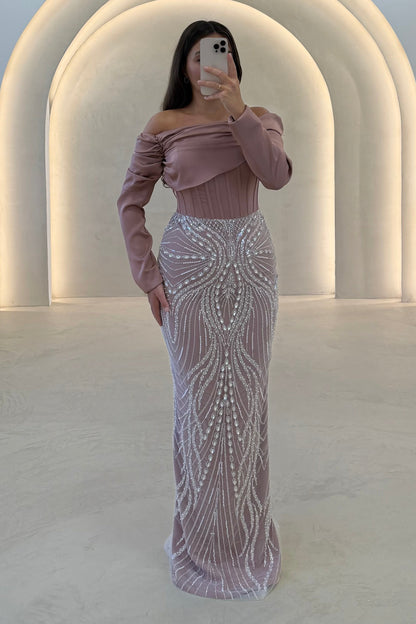 Off-the-Shoulder Corset Mermaid Evening Gown