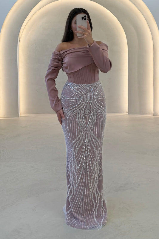 Off-the-Shoulder Corset Mermaid Evening Gown