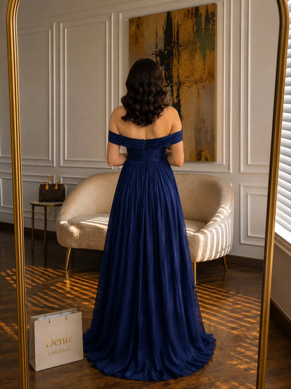 Off-the-Shoulder Ruched Corset Floor-Length Gown