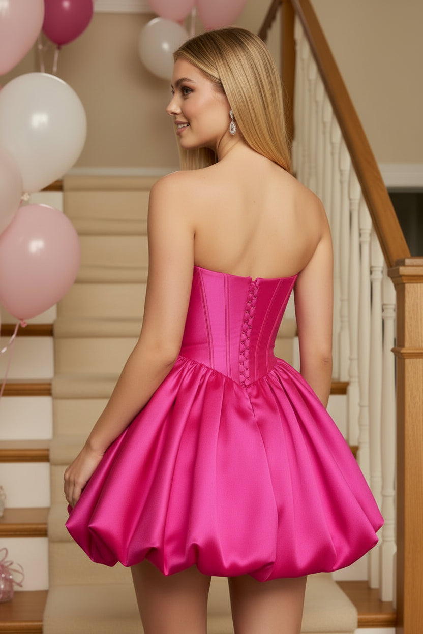 Sweetheart Strapless Corset Bubble Skirt Mini Dress
