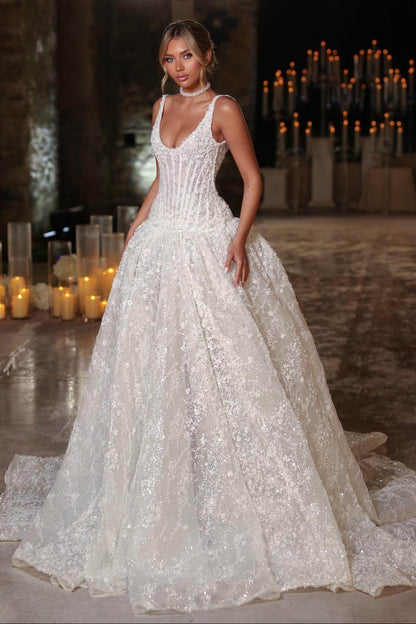 Sparkly Corset Backless Ball Gown Wedding Dress