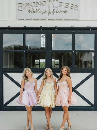Strapless Jacquard Bubble Skirt Homecoming Dress