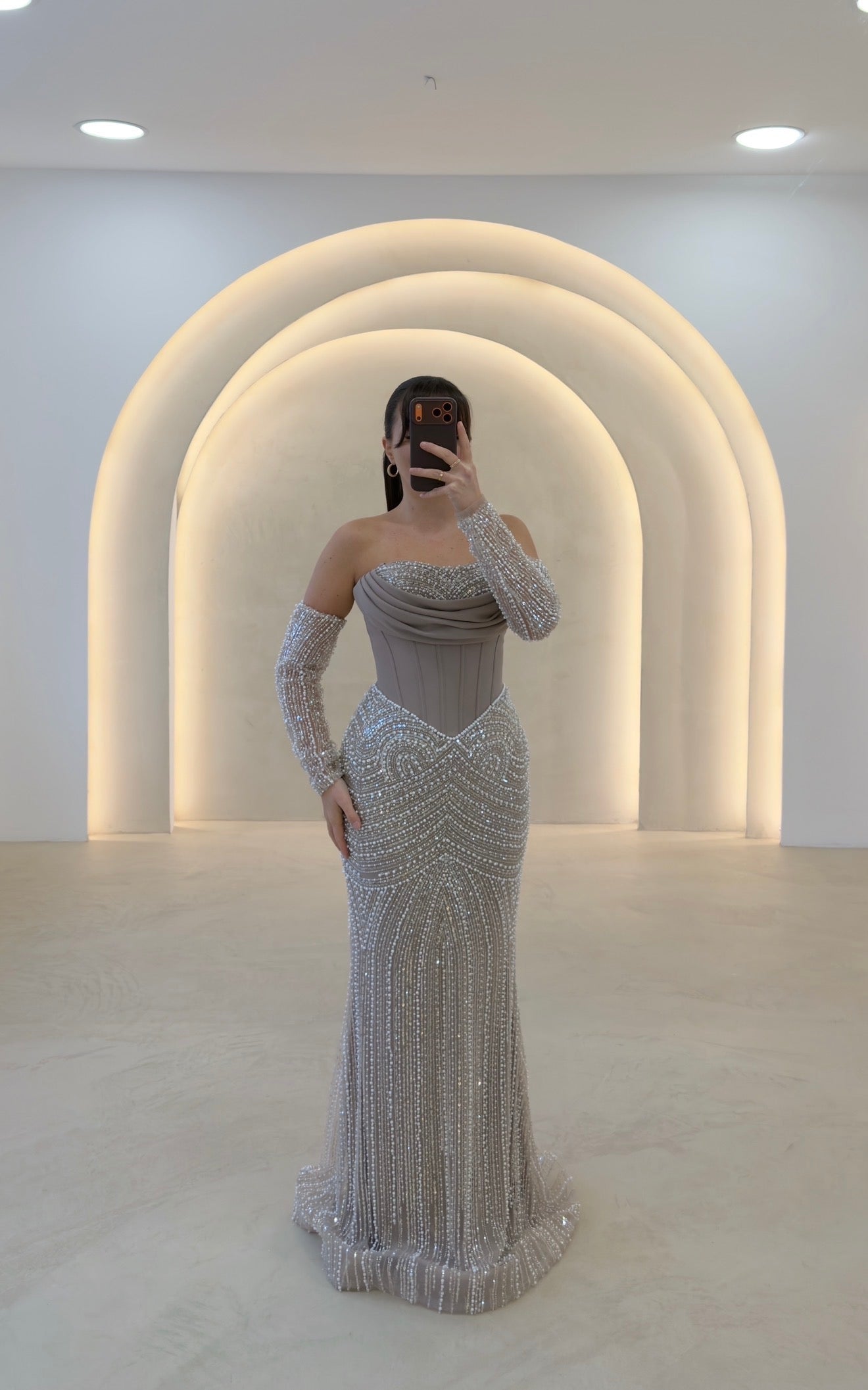 Beaded Corset Mermaid Gown with Detached Sleeves