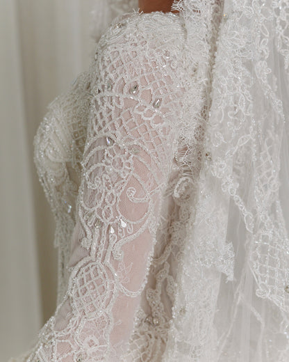 Cathedral Train Long Sleeve Lace Ball Gown Wedding Dress