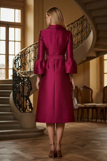 Embroidered A-Line Midi Dress with Bell Sleeves