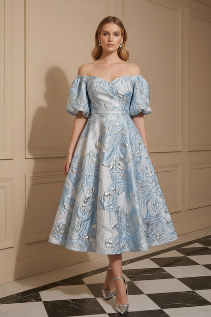 Off-the-Shoulder Jacquard Midi A-Line Dress