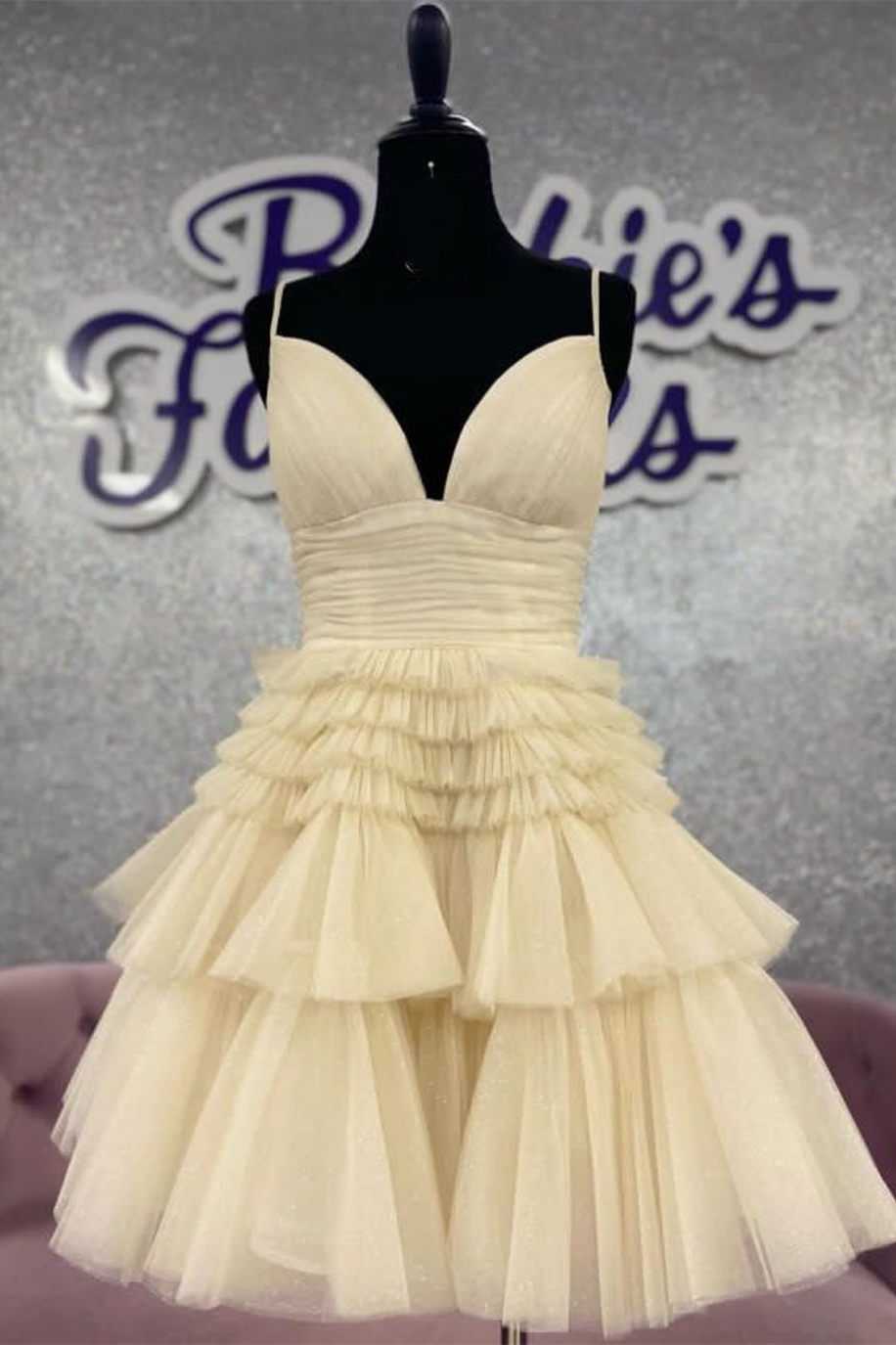 Tiered Ruffle Glitter Tulle Short Dress