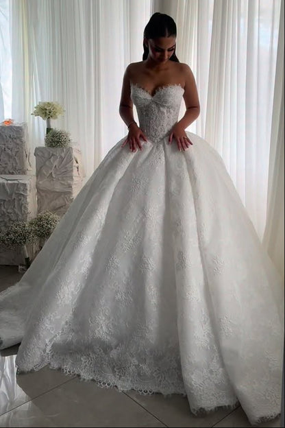 Strapless Sweetheart Lace Ball Gown Wedding Dress