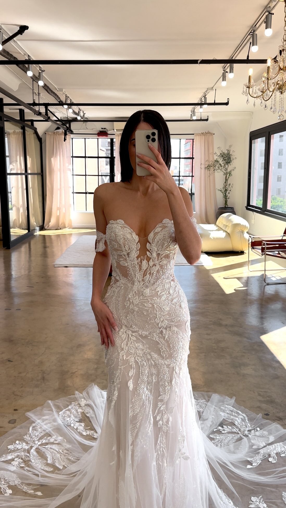 Strapless Plunging Lace Fit and Flare Wedding Dress