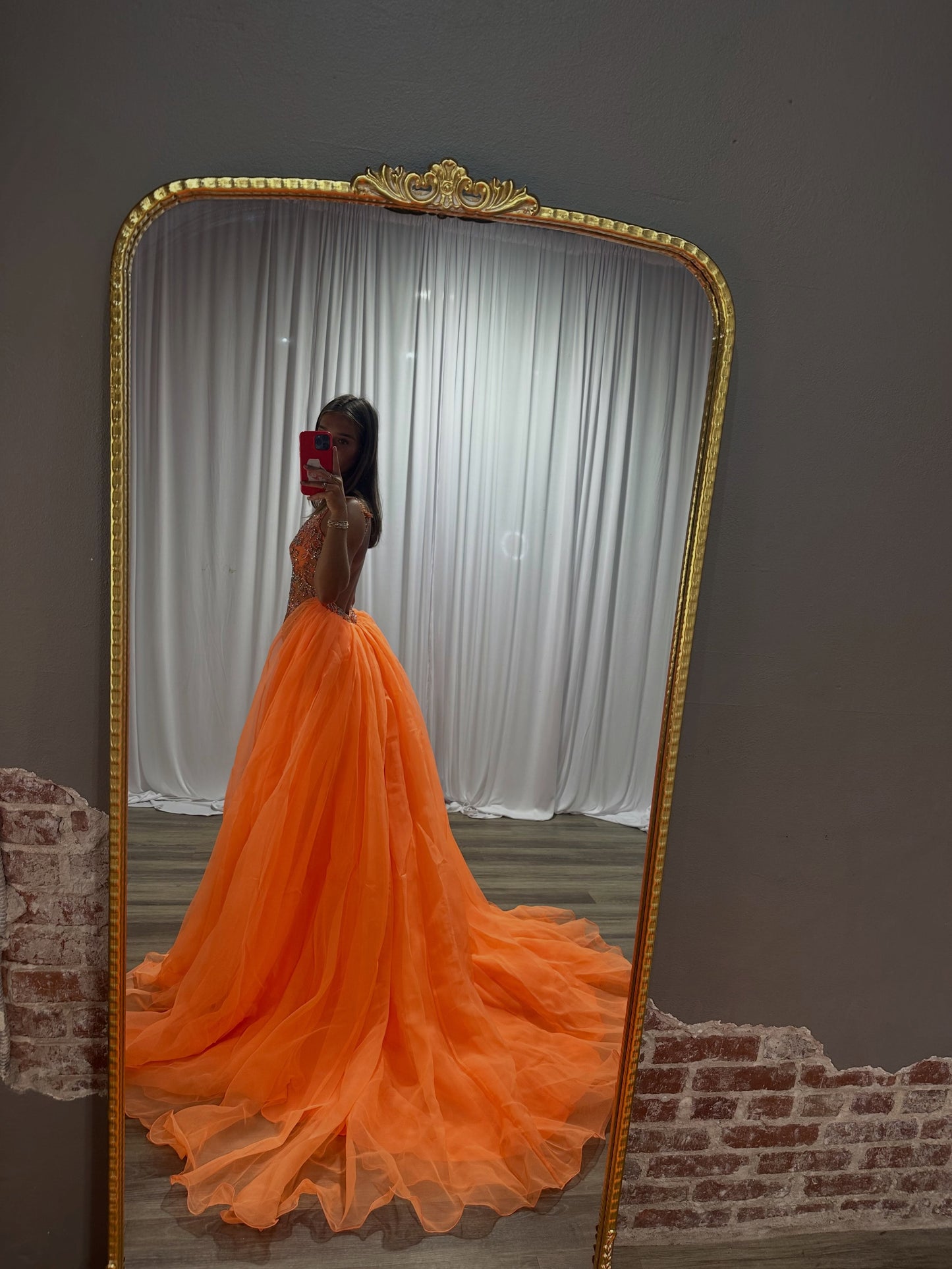 Sequin Sheath Evening Gown with Dramatic Overskirt