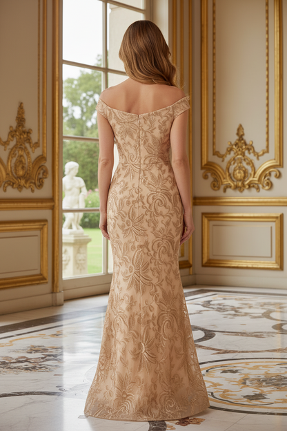 Off-the-Shoulder Floral Jacquard Mermaid Gown