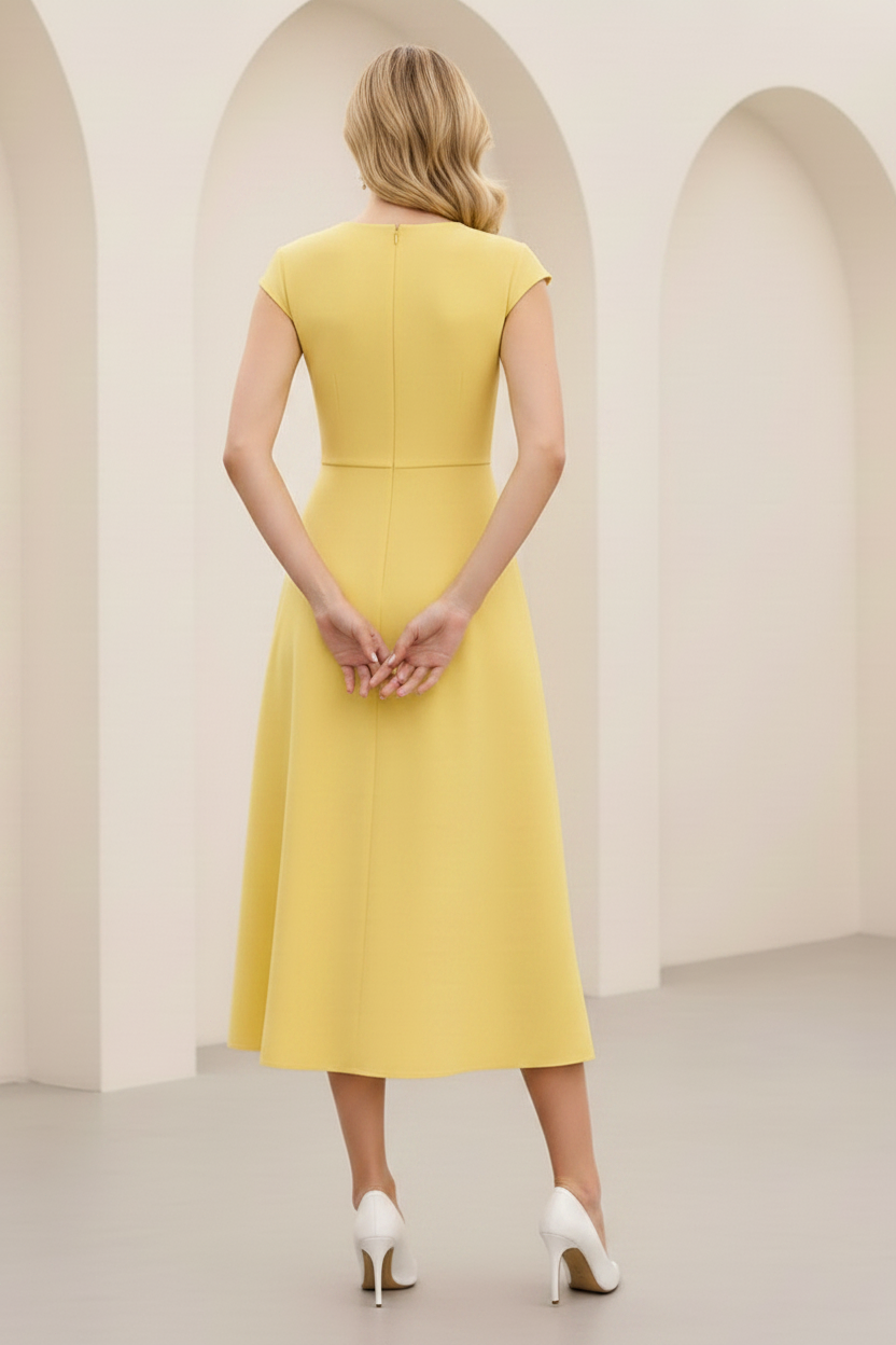 3D Flower Crepe A-Line Midi Dress with Pockets
