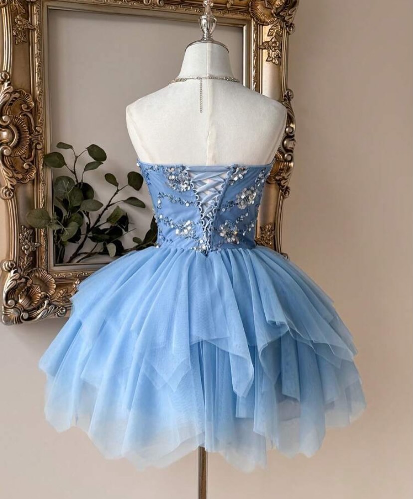 Strapless Sweetheart Beaded Tulle Homecoming Dress