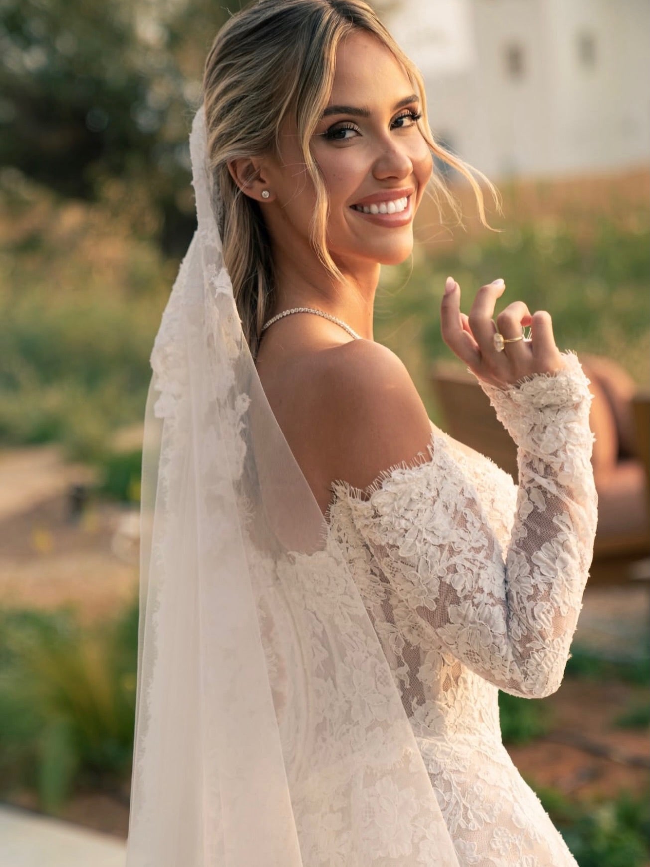 Off-the-Shoulder Long Sleeve Lace Wedding Dress