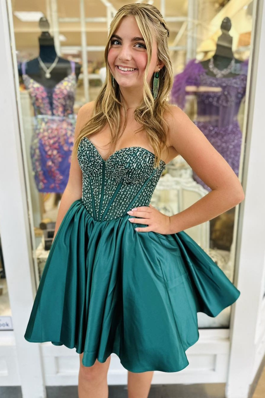 Strapless Sweetheart Beaded Corset Homecoming Dress