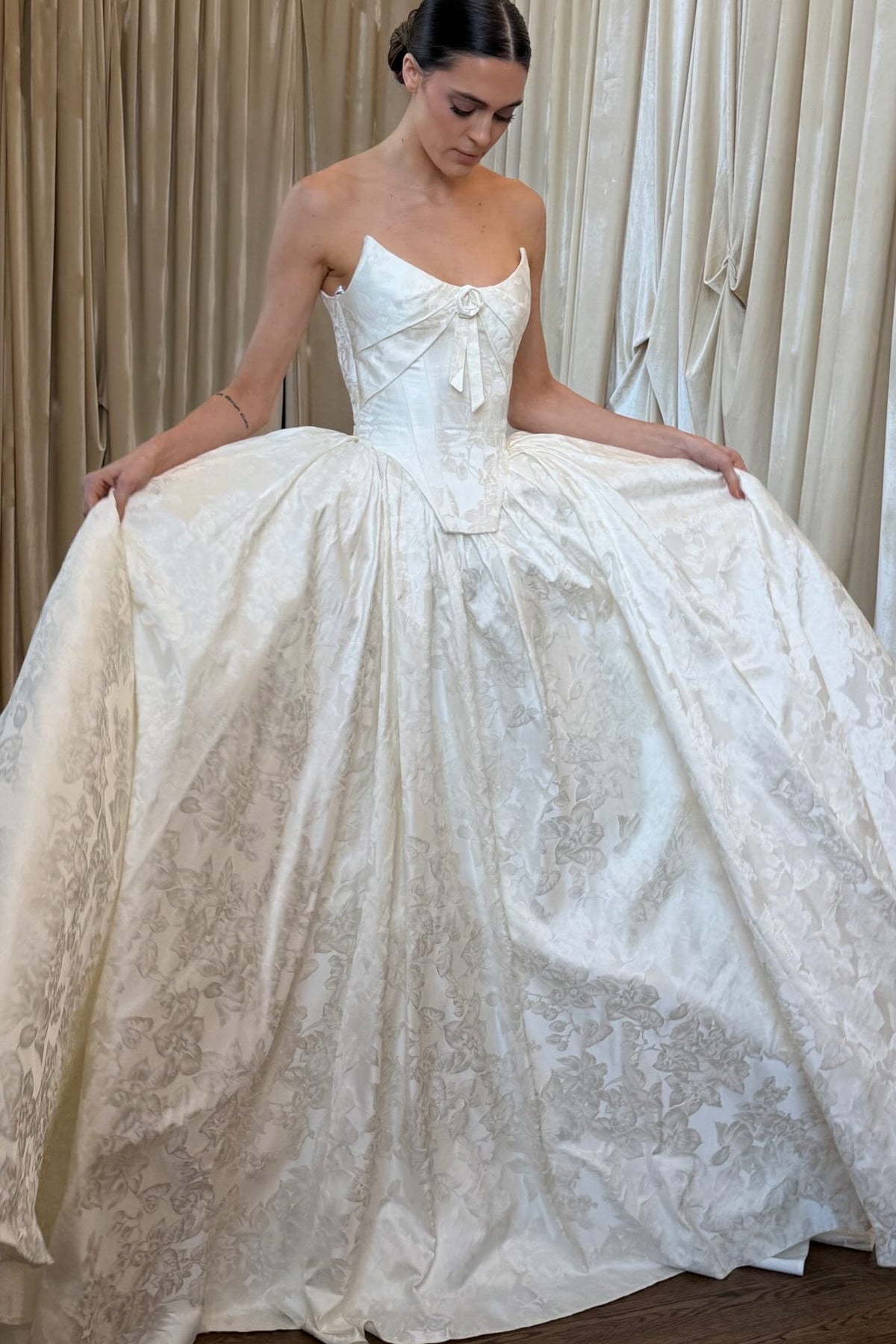Floral Jacquard Corset Ball Gown Wedding Dress