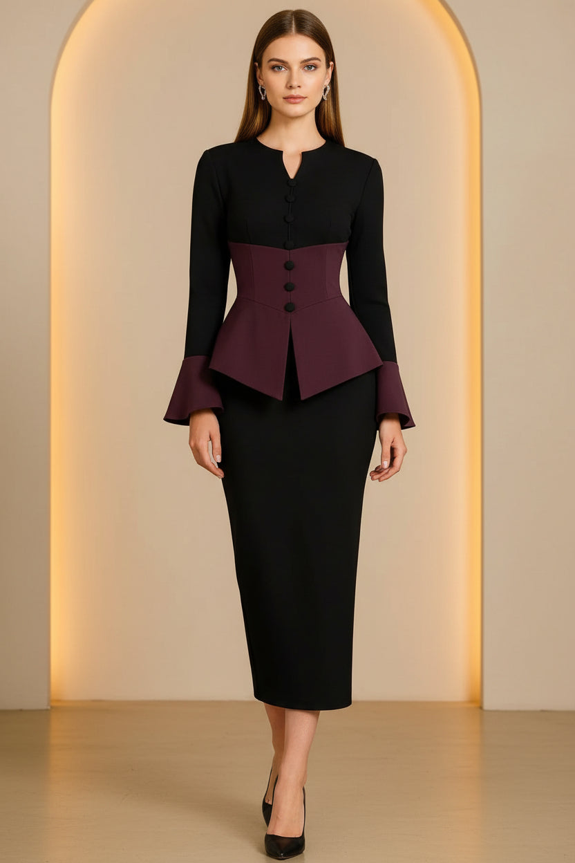 Contrast Peplum Corset Midi Dress
