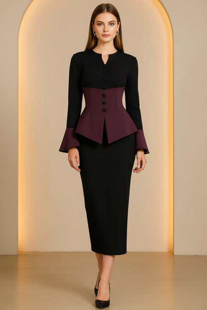 Contrast Peplum Corset Midi Dress