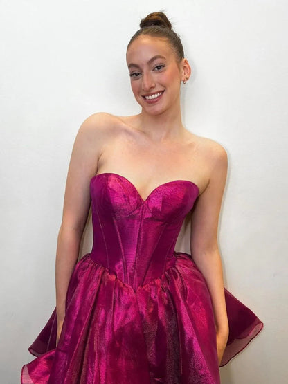 Strapless Corset Mini Dress with Shimmer Skirt