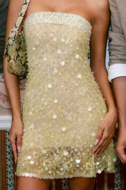 Strapless Sequin Mesh Bodycon Mini Dress