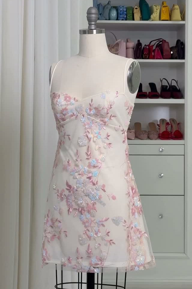 Floral Sequin Mesh Mini Dress