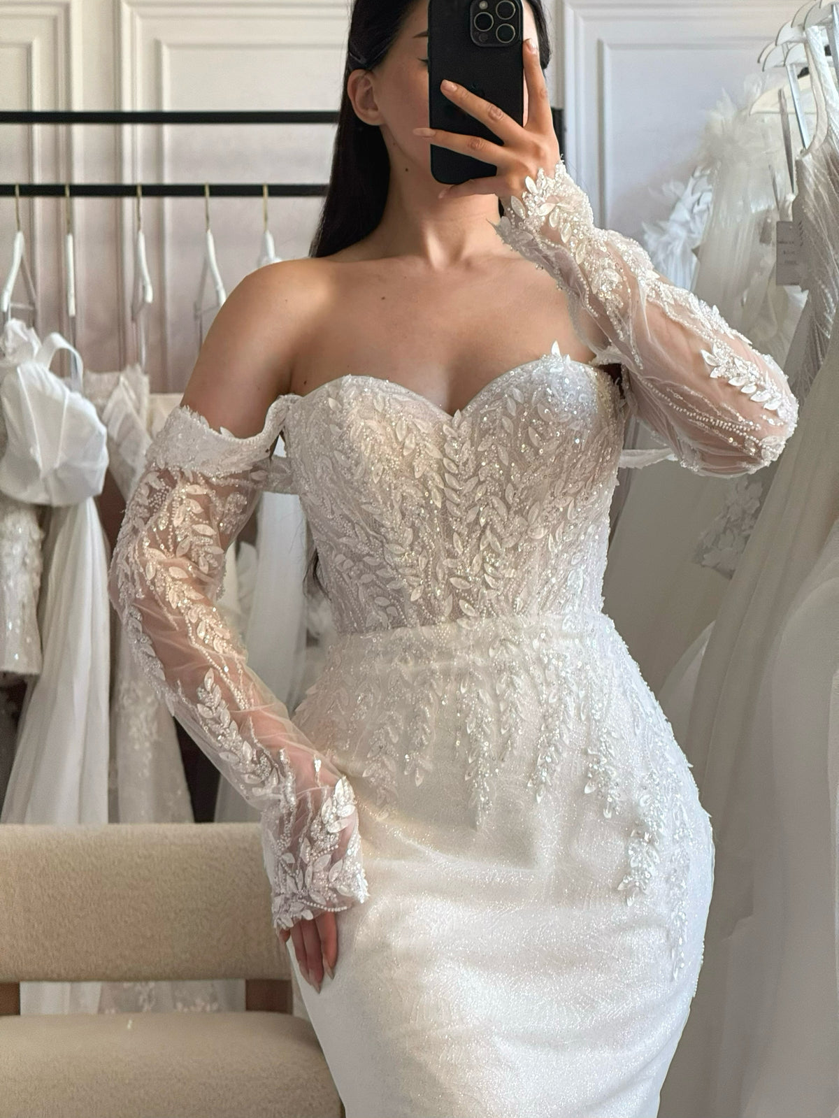 Beaded Sheath Wedding Dress with Overskirt