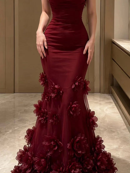 Off-the-Shoulder 3D Floral Mermaid Evening Gown