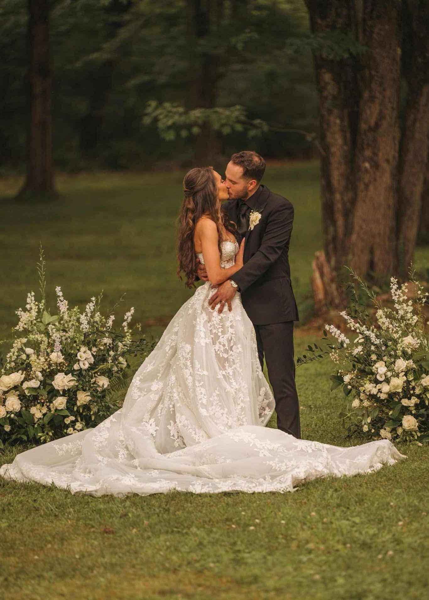 Strapless Lace Ball Gown with Cathedral Train