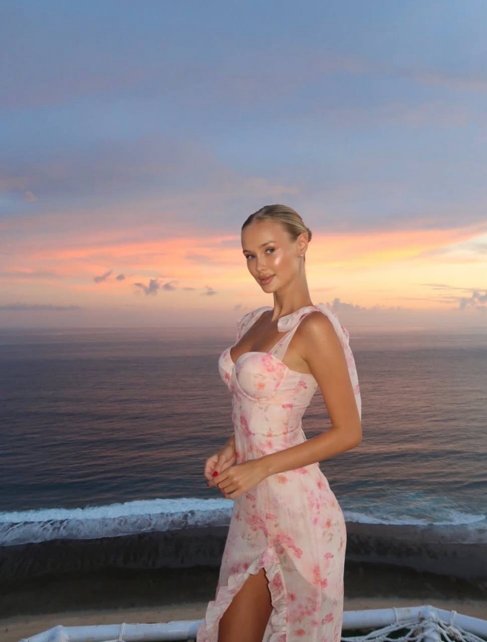 Sweetheart Floral Chiffon Maxi Dress with Slit