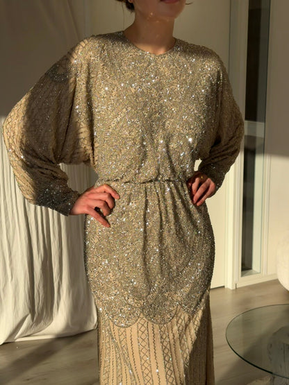 Beaded Blouson Maxi Dress with Dolman Sleeves