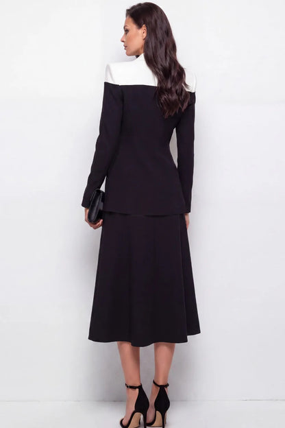 Colorblock Blazer and Midi Skirt Two-Piece Set