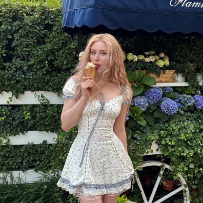 Floral Corset Mini Dress with Gingham Trim