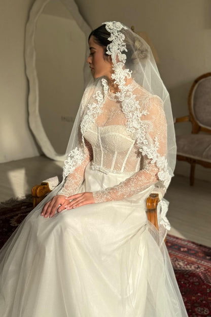 Corset Lace Wedding Dress with Long Sleeves