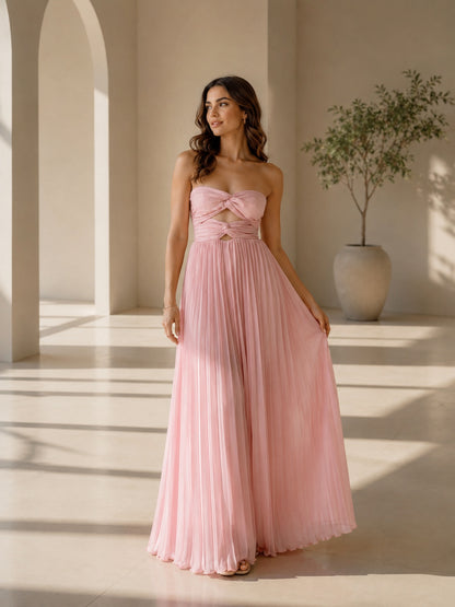 Strapless Twist-Front Cut-Out A-Line Evening Gown