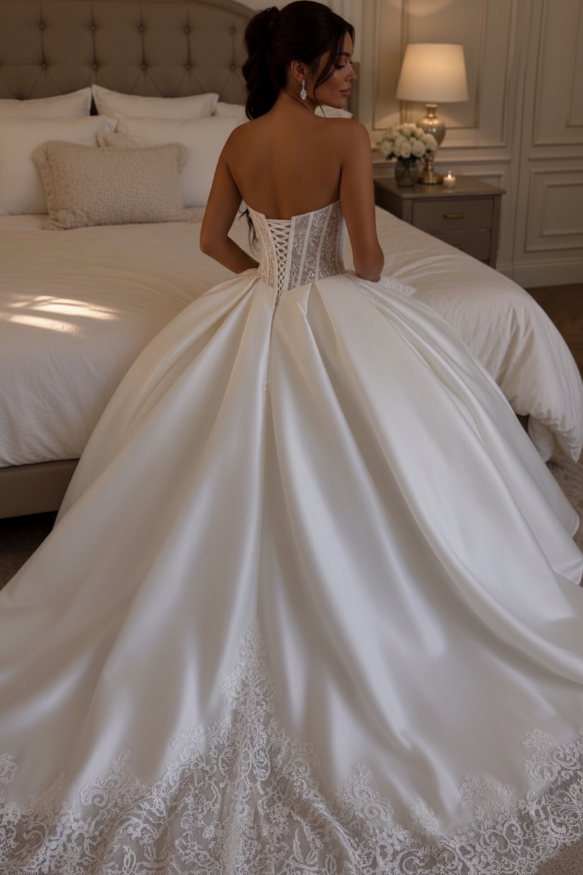 Strapless Lace Corset Satin Ball Gown
