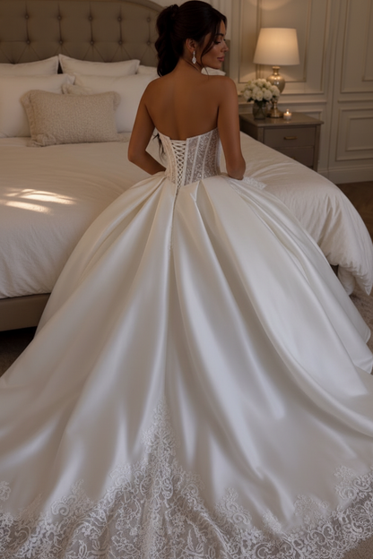 Strapless Lace Corset Satin Ball Gown